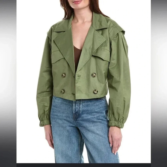Free People Jackets & Blazers - NWOT Free People Looking Glass Cropped Trench Coat in Loden color Small